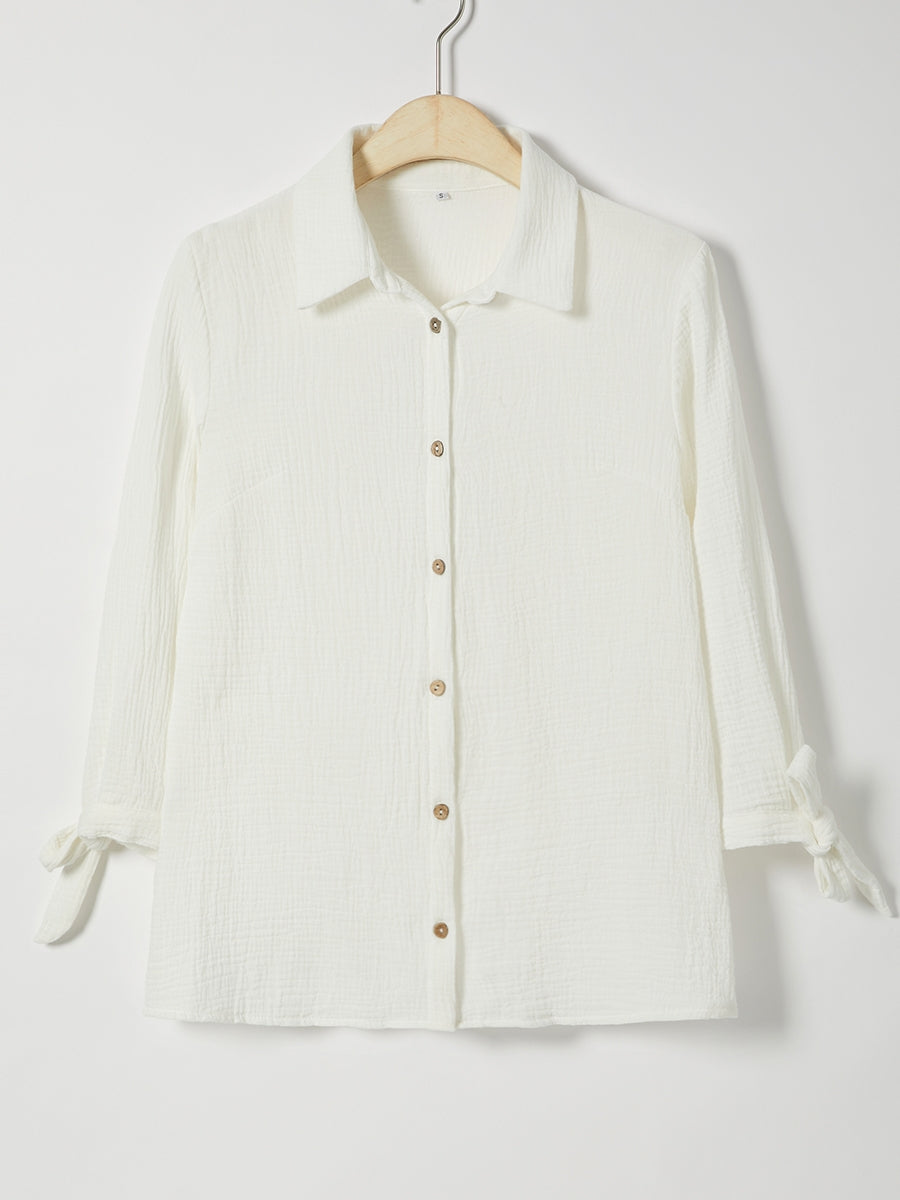 Chemisier à manches longues, col à nœud papillon, couleur unie, avec boutons