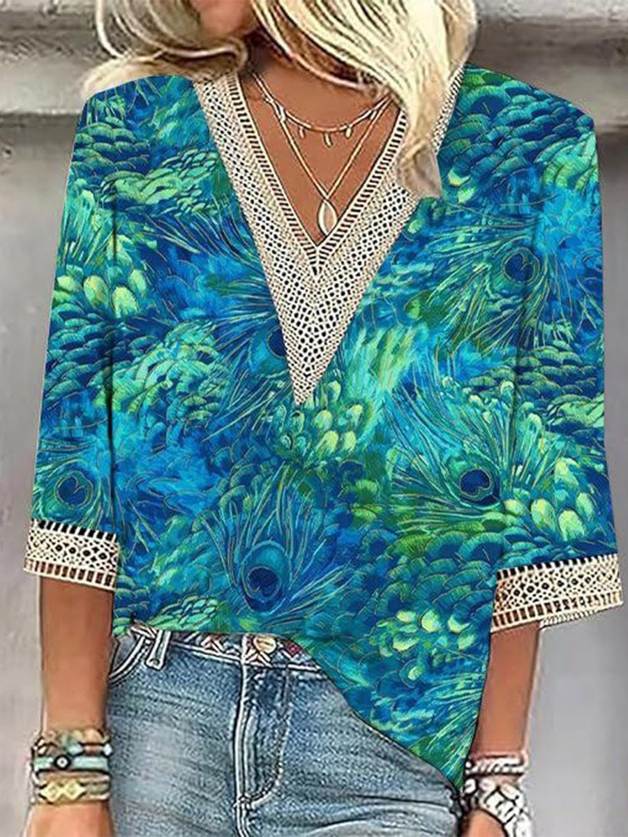 Fresh Blue V-neck 3/4 Sleeve Top