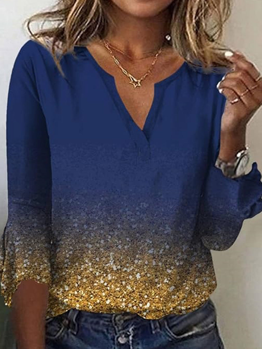 Stunning Blue V-Neck 3/4 Sleeve Top