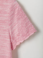 Lässiges, einfarbiges Kurzarm-T-Shirt mit V-Ausschnitt und Stickerei