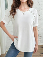 Lässige, einfarbige Bluse mit Rundhalsausschnitt und kurzen Ärmeln