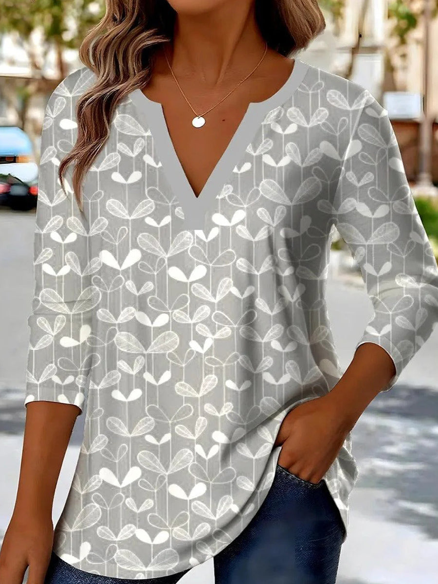 Grey Long Sleeve V-Neck Top