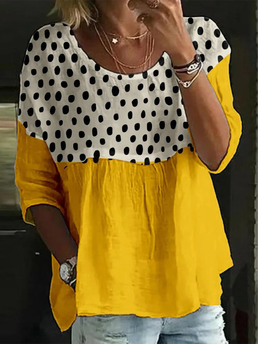 Haut jaune à col rond et manches 3/4