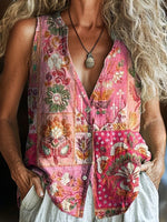 Superbe haut rose sans manches à col en V