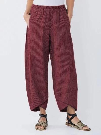 Women’s Casual Elastic Waist Cropped Pants with Cross Hem Design