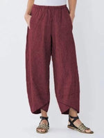 Women’s Casual Elastic Waist Cropped Pants with Cross Hem Design