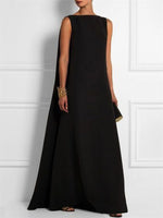 Plain Vintage Crew Neck Sleeveless Black Dress