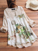 Casual V-neck Floral Print Long Sleeve Blouse