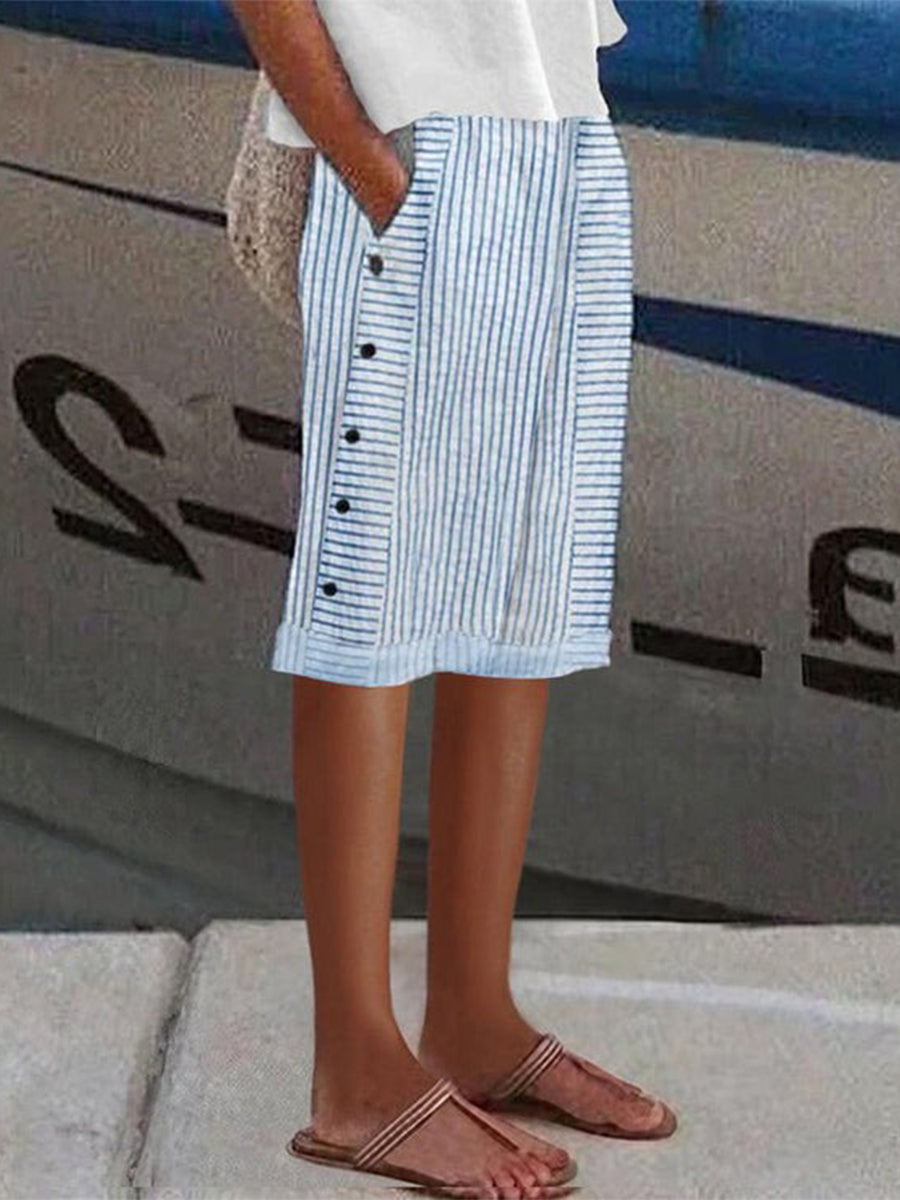 Blue Striped Side Pocket Pants