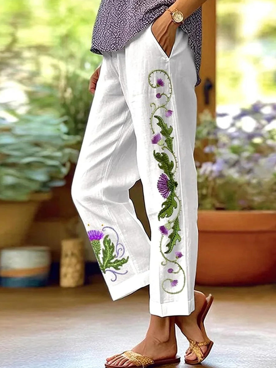 Fresh Side Pocket Floral Print Pants