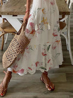 Flowy Floral V-Neck Short Sleeve Maxi Dress