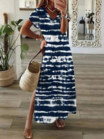 Gradient Striped V-neck Short Sleeve Dress