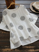 Crew Neck Half Sleeve Casual Polka Dot Blouse