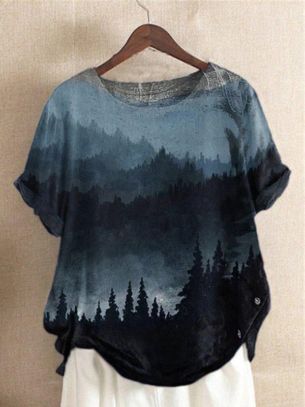 Short Sleeve Casual Printed Ombre Blouse