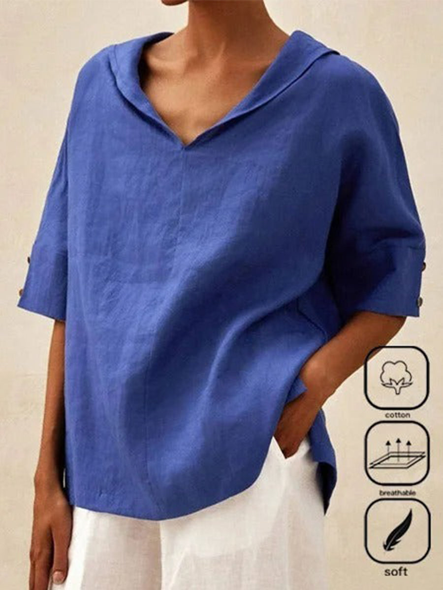 Loose Casual Solid Color V-Neck Shirt