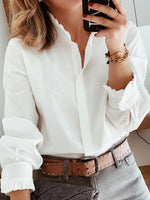White Plain Long Sleeve Work Blouse