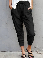 Pantalon décontracté à lacets de couleur unie