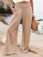Khaki Solid Casual Wide Leg Loose Pants