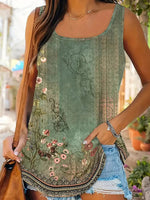 Green Sleeveless Floral Print Top