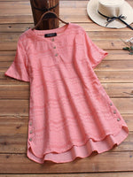 Bohemian Embroideried Short Sleeve Button Casual Blouse