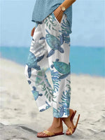 Women’s Sea Turtle Print Elastic-Waist Casual Pants