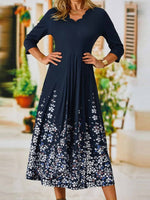 Lässiges, geblümtes Midikleid mit Muschelkantenausschnitt und 3/4-Ärmeln