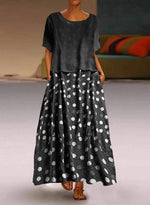 Robe maxi deux pièces à pois, col rond et manches courtes