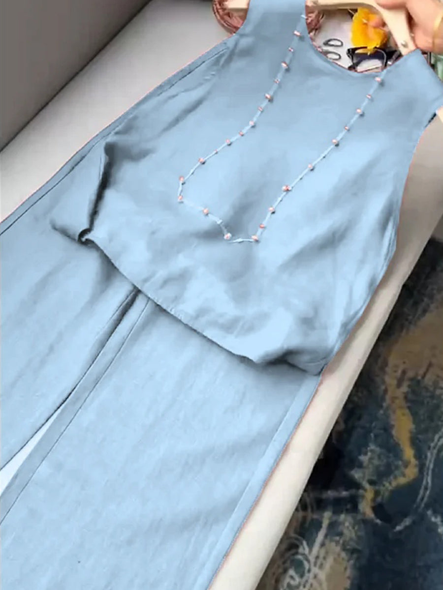 Ensemble gilet et pantalon décontracté uni pour femme