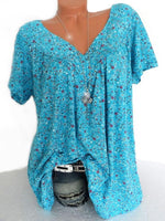 Print Floral Short Sleeve V-neck Blouse
