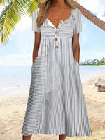 Robe midi rayée à manches courtes pour les vacances