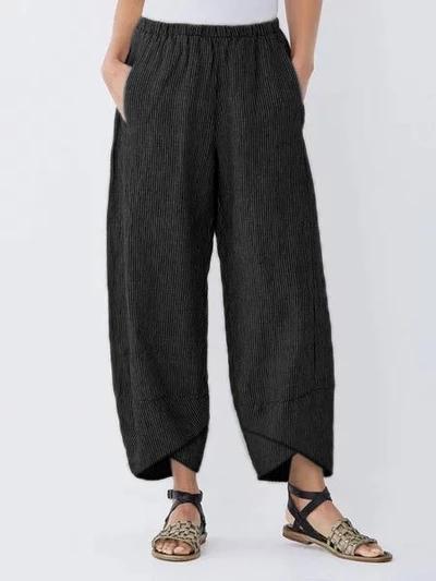 Women’s Casual Elastic Waist Cropped Pants with Cross Hem Design