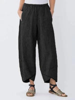 Women’s Casual Elastic Waist Cropped Pants with Cross Hem Design