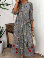 Groovy 3/4 Sleeve Plant Print Maxi Dress
