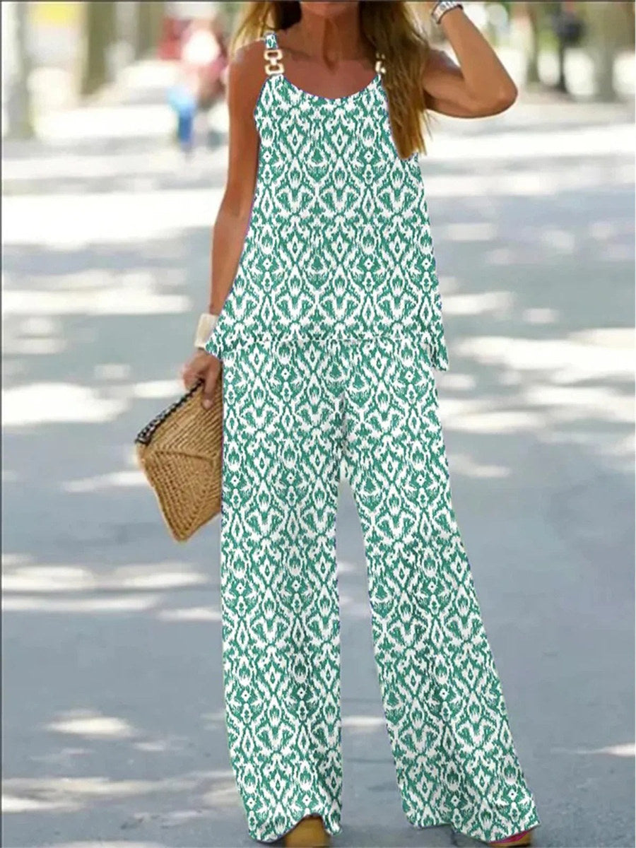 Ethnic Sleeveless Spaghetti Strap Casual Two-Piece Set