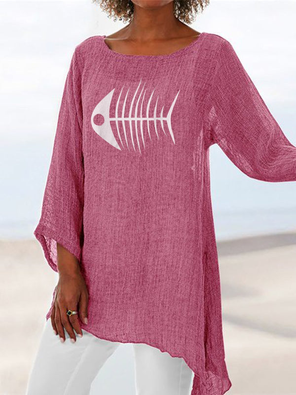 Crew Neck Casual Animal Print Long Sleeve Blouse