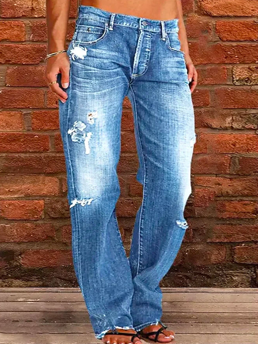 Women’s Casual Distressed Straight Leg Jeans