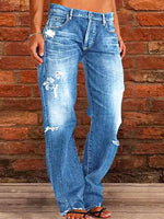 Women’s Casual Distressed Straight Leg Jeans