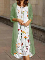 Robe midi romantique à imprimé floral et col rond