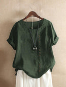 Women’s Casual Loose-Fit Cotton Short Sleeve Blouse with Side Buttons