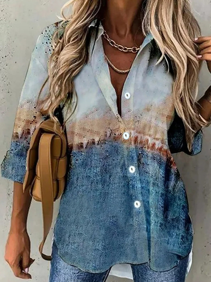 Chemisier à manches longues et revers imprimé abstrait