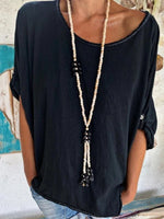 T-shirt décontracté à col rond et manches courtes uni