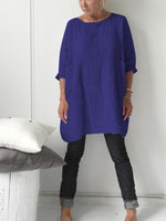 Casual Crew Neck 3/4 Sleevee T-shirt with Pockets