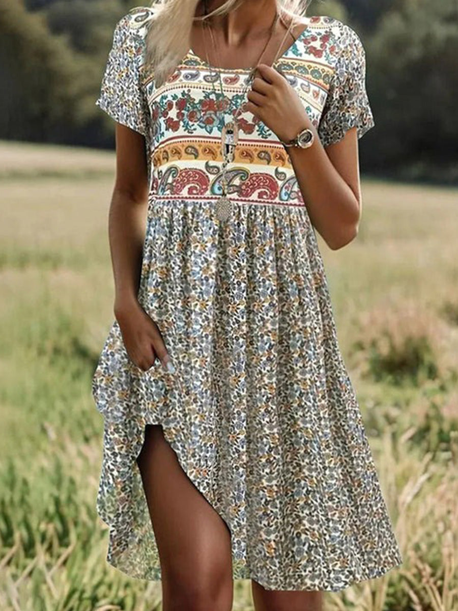 Vintage Ethnic Print Dress