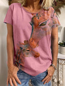 Short Sleeve Giraffe Printed T-Shirt
