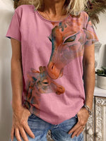 Short Sleeve Giraffe Printed T-Shirt