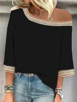 Haut tendance à épaules dénudées et manches 3/4