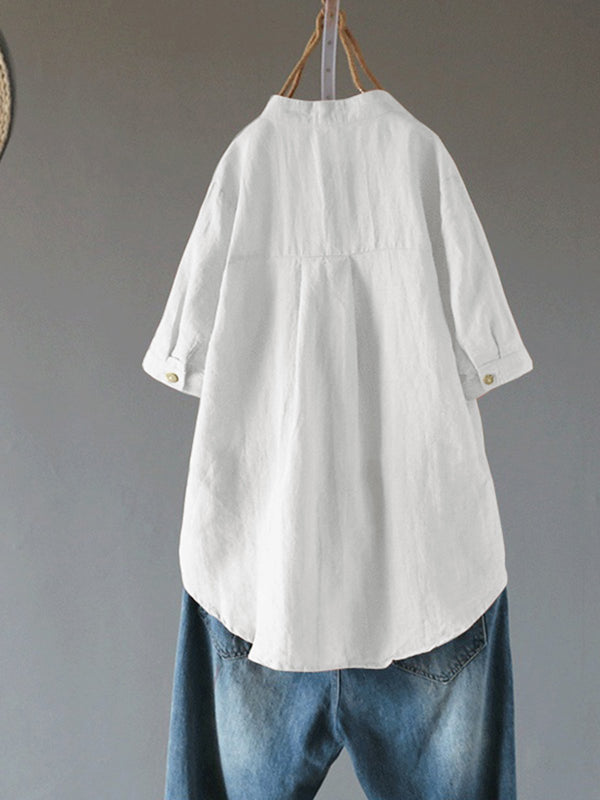 Casual Buttons V Neck Short Sleeve Blouse