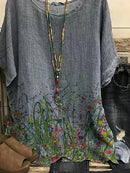 Crew Neck Casual Floral Print Short Sleeve Blouse