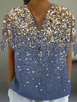 Haut populaire à col en V et manches courtes fendues