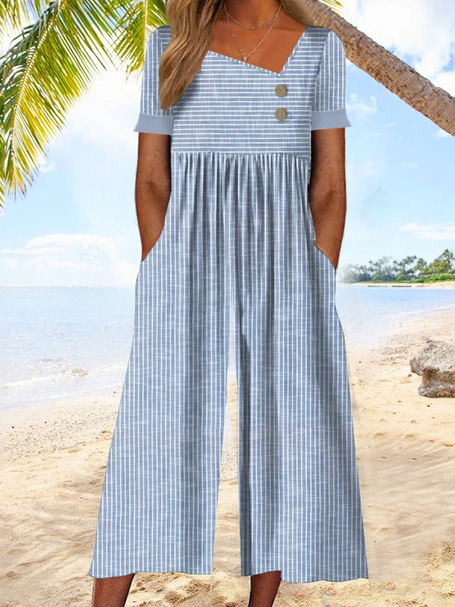 Combinaison rayée à manches courtes pour jeunes